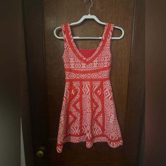 Anthropologie Maeve Emma Red White Lace Square Neck Fit & Flare Dress 0P - Picture 3 of 5